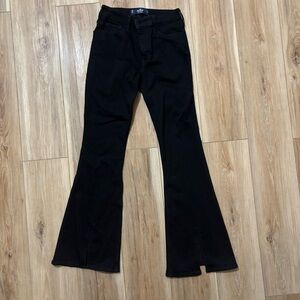Hollister High Rise Flare Soft Stretch Jeans black front slit Size 7R 28 Waist